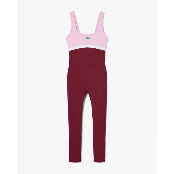 NWOT Women's Lacoste x Bandier All Motion Scoop-Neck Bodysuit in Bordeaux & Pink - Picture 6 of 16